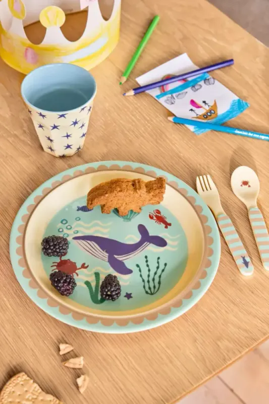 Rice - Bestikksett Ocean print blue