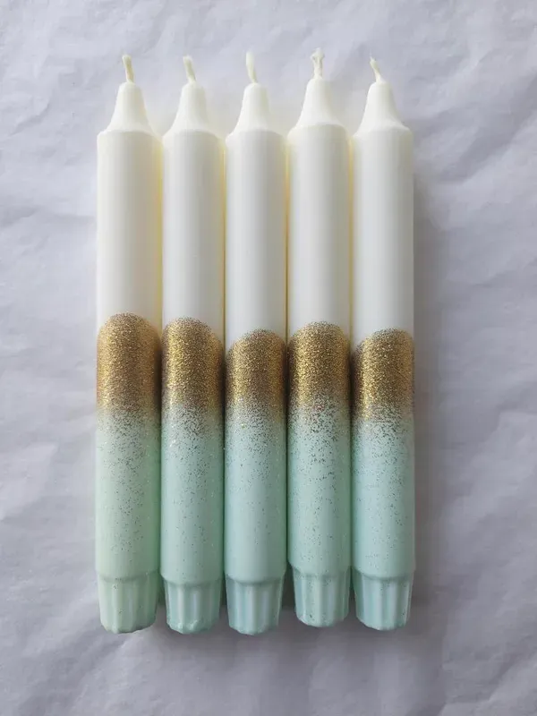 Mrs Miccio - Stearinlys Glitter Mint Gold